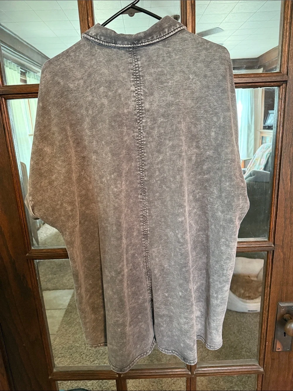 Jane + Delancey Grey Acid Wash Short Sleeve Button Down Shirt 1X Relaxed Fit